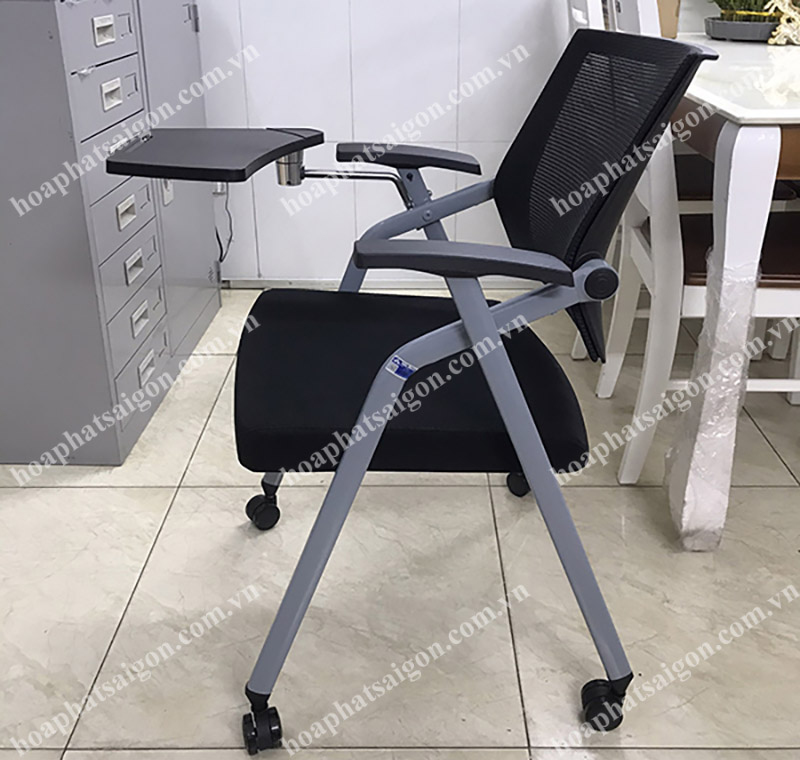 Ghế họp tựa lưới chân gấp bánh xe có bàn viết The One GL402XB